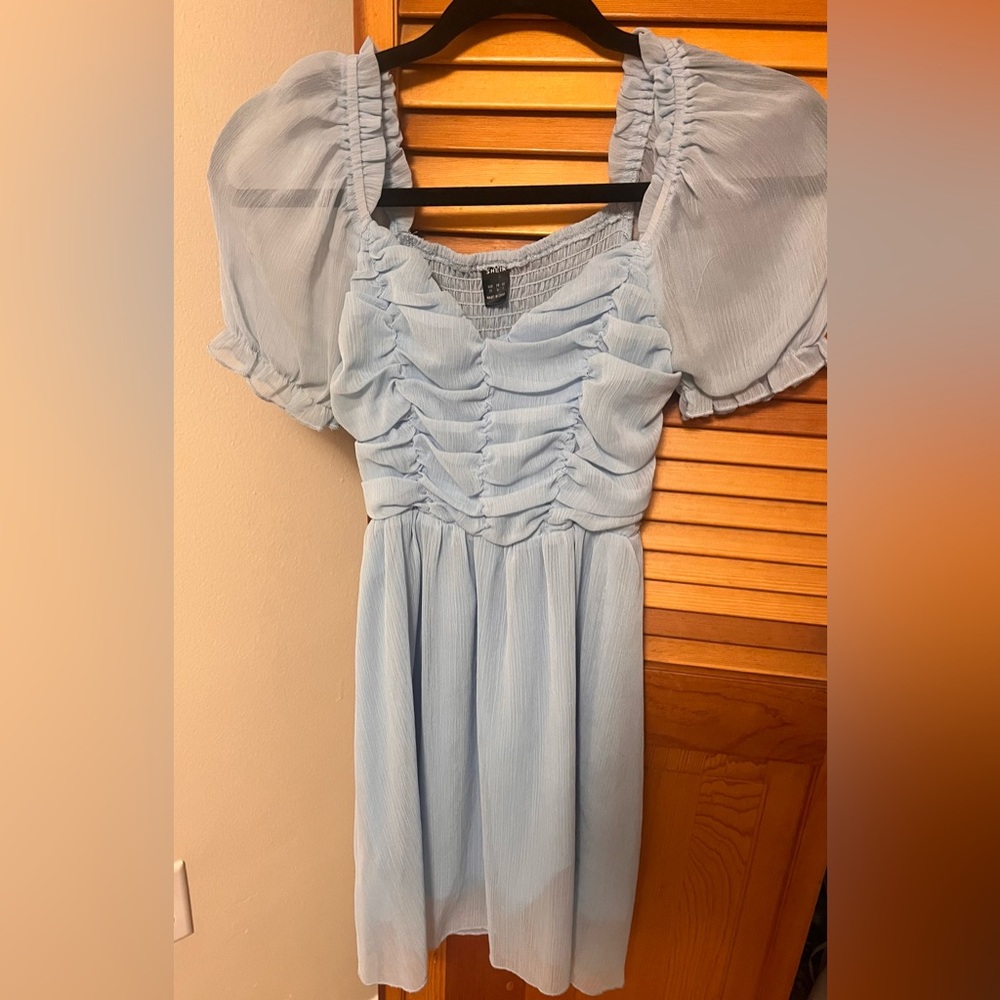 SHEIN Light Blue Ruched Long Sleeve Dress